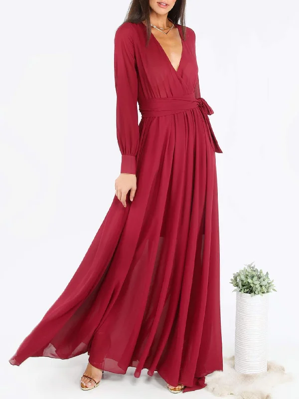 Self Tie Surplice Flowy Maxi Dress Comfortable Ruffle Maxi Dress