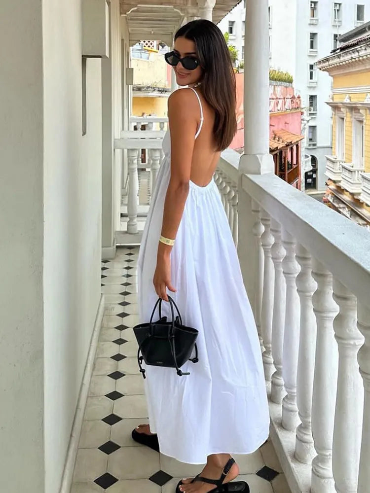 A&A Backless White Spaghetti Strap Maxi Dress Comfortable Maxi Dress with Slits