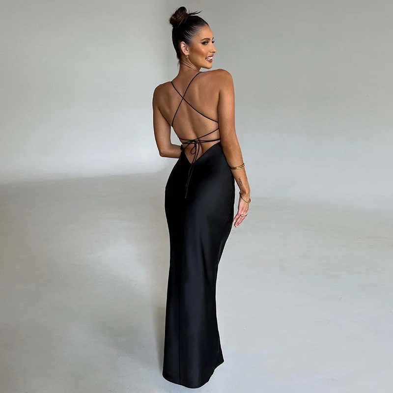 BerriesJam - Sexy Lace Up Backless Bandage Party Maxi Dress Comfortable Ruffle Hem Maxi Dress BerriesJam - Sexy Lace Up Backless Bandage Party Maxi Dress Comfortable Ruffle Hem Maxi Dress