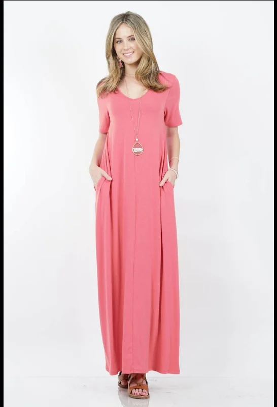 Dessert rose short sleeve maxi dress with pockets Comfortable T-Shirt Maxi Dress