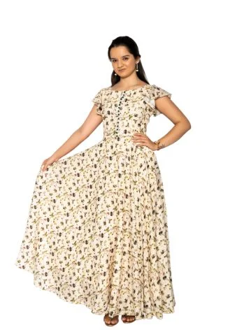 Simple White Floral Maxi Dress Cozy Maxi Dress with Slit