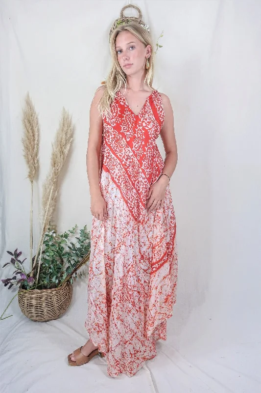 Siren Maxi Dress - Spark the Fire Ikat- Vintage Indian Silk - M/L Elegant Lace Maxi Dress