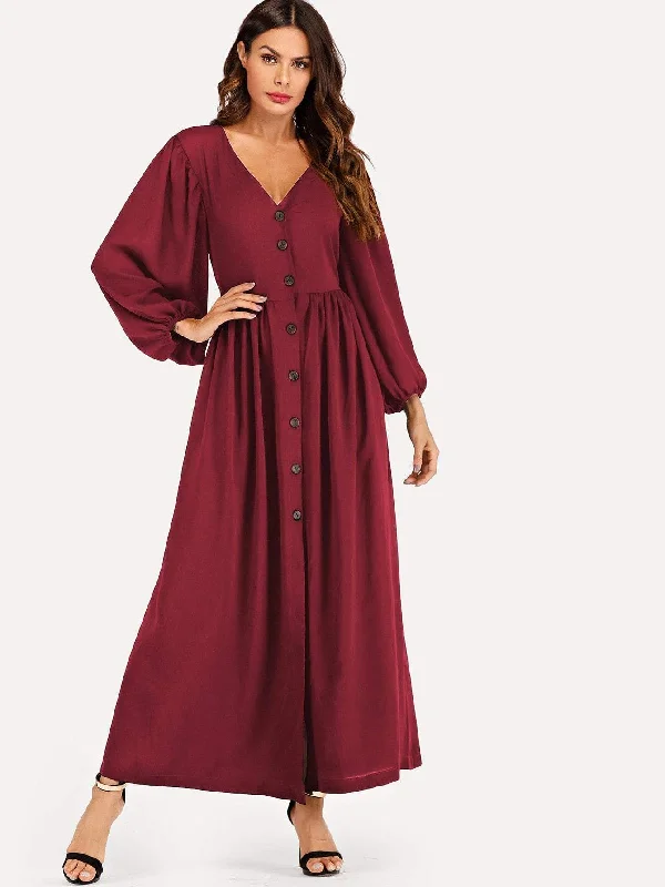 Sleeve Button Through Maxi Dress Fashionable Off-Shoulder Maxi Dress