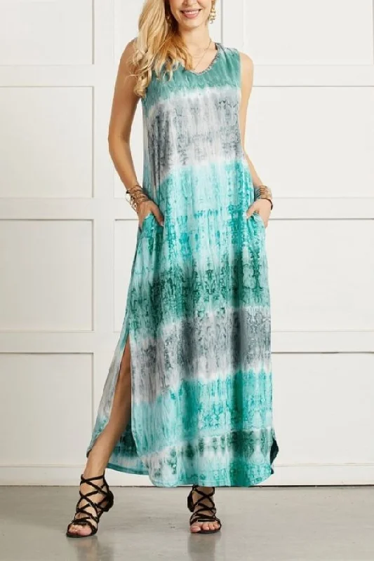 SLEEVELESS COLORFUL PRINTING MAXI DRESS Elegant Tiered Maxi Dress