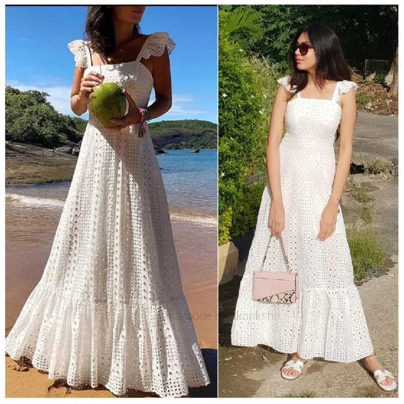 Snoweila Eyelet Maxi Dress Chic Button-Up Maxi Dress