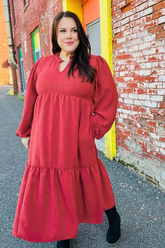 Lock Eyes Spice Notched Neck Frill Hem Tiered Maxi Dress (Open Pack) Comfortable Maxi Dress with Belt Lock Eyes Spice Notched Neck Frill Hem Tiered Maxi Dress (Open Pack) Comfortable Maxi Dress with Belt