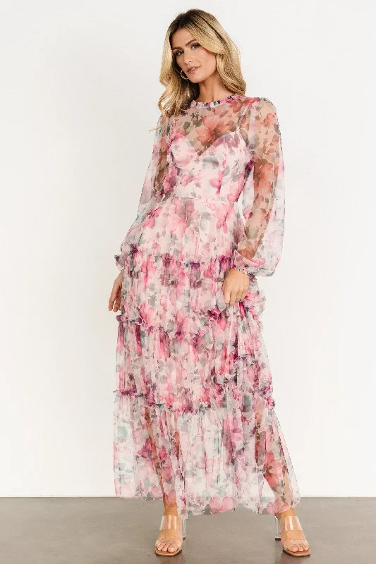 Stephanie Tiered Maxi Dress | Mauve Floral Comfortable Bohemian Maxi Dress