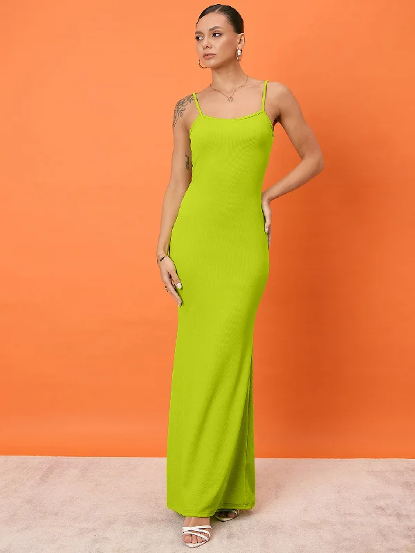 Stretchable Ribbed Maxi Dress Fashionable High-Waist Maxi Dress