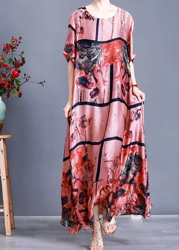 Luxy Pink Chiffon Maxi Dress Plus Szie Print Summer Dress Elegant Silk Maxi Dress