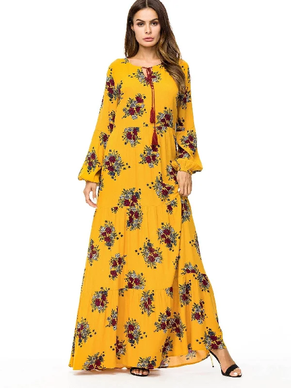 Tassel Tie Floral Tiered Maxi Dress Fashionable Open-Back Maxi Dress