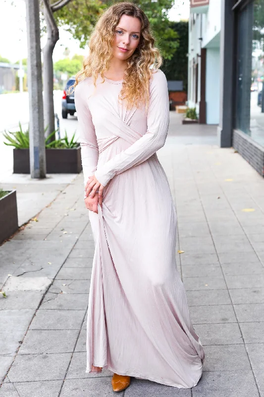 Taupe Twist Panel Maxi Dress Elegant Lace Maxi Dress