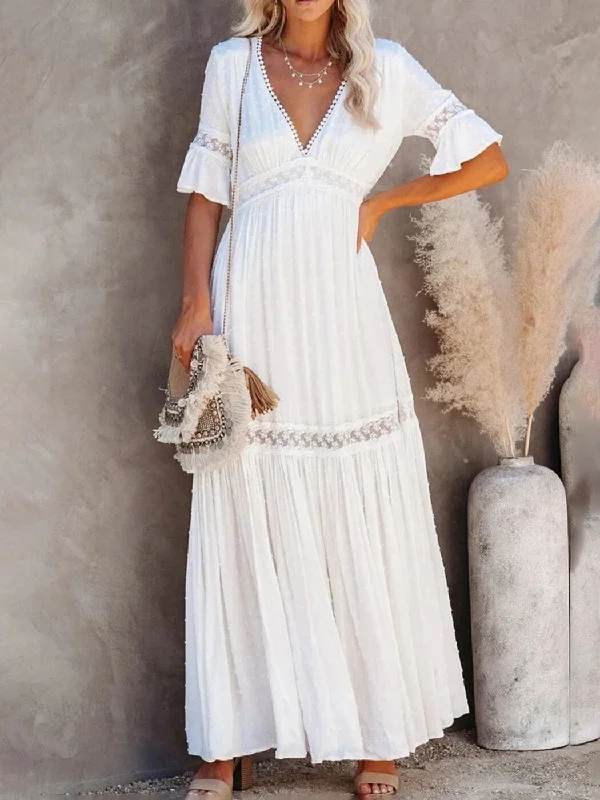 BerriesJam - 2024 Trendy Pleated Ruffle Maxi Dress Comfortable Cotton Maxi Dress