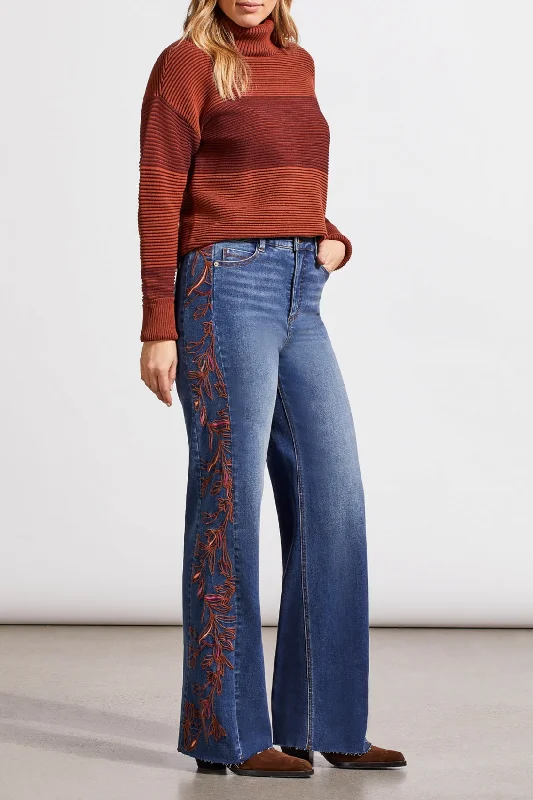Tribal Brooke Wide Leg Jean w/ Side Embroidery 5481O-4960-2652 Bluewash Trendy Bootcut High-Waisted Jeans Tribal Brooke Wide Leg Jean w/ Side Embroidery 5481O-4960-2652 Bluewash Trendy Bootcut High-Waisted Jeans