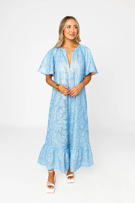 Tullah Caftan Maxi Dress - Skies Of Blue Comfortable Maxi Dress with Belt