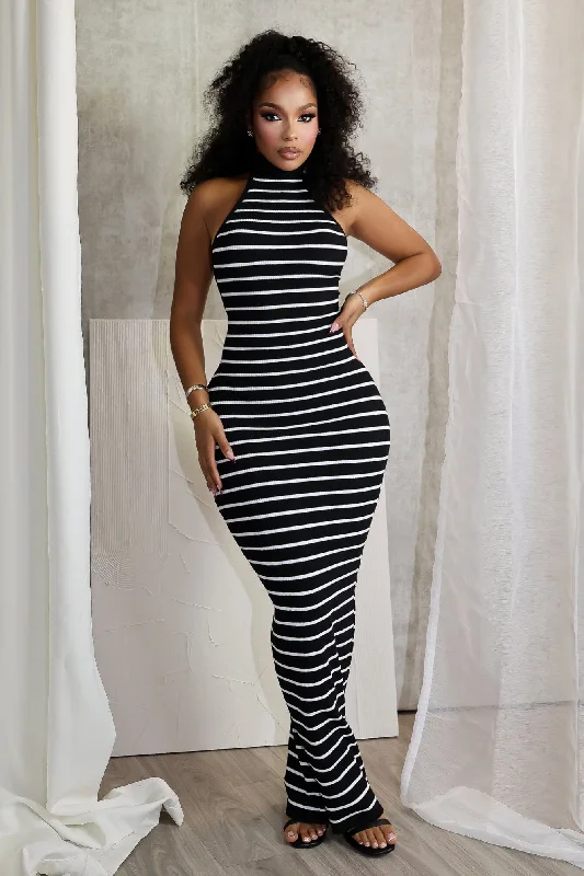 Verona Stripe Mock Neck Maxi Dress Fashionable Sheer Maxi Dress