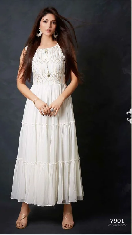 White Chikankari Long Maxi Dress Chic Summer Floral Maxi Dress