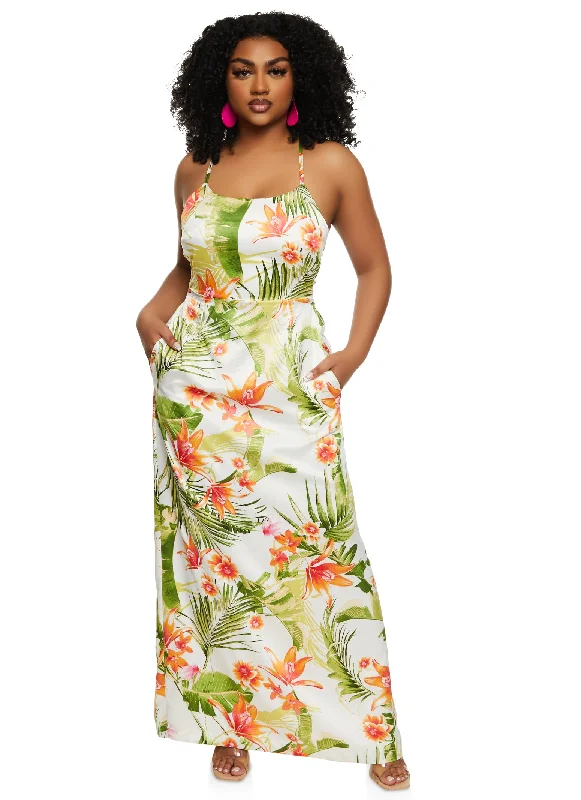 Haute Monde Tropical Print Cami Maxi Dress Comfortable T-Shirt Maxi Dress