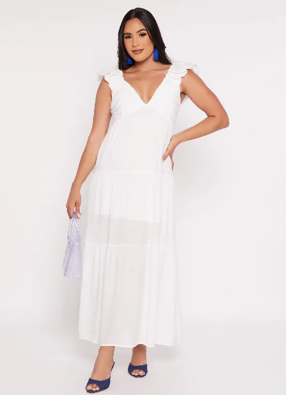 Ruched V Neck Tiered Maxi Dress Classic Tulle Maxi Dress