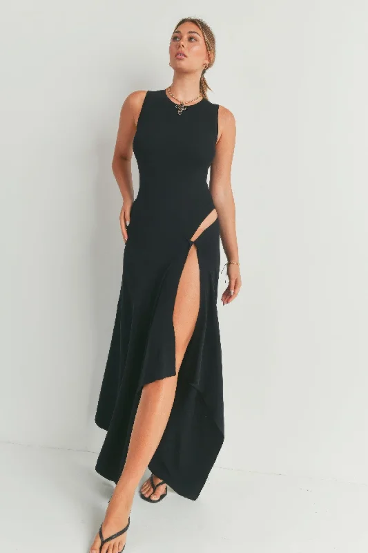 Maxi Dress With Slit Trendy Maxi Dress with Bow
