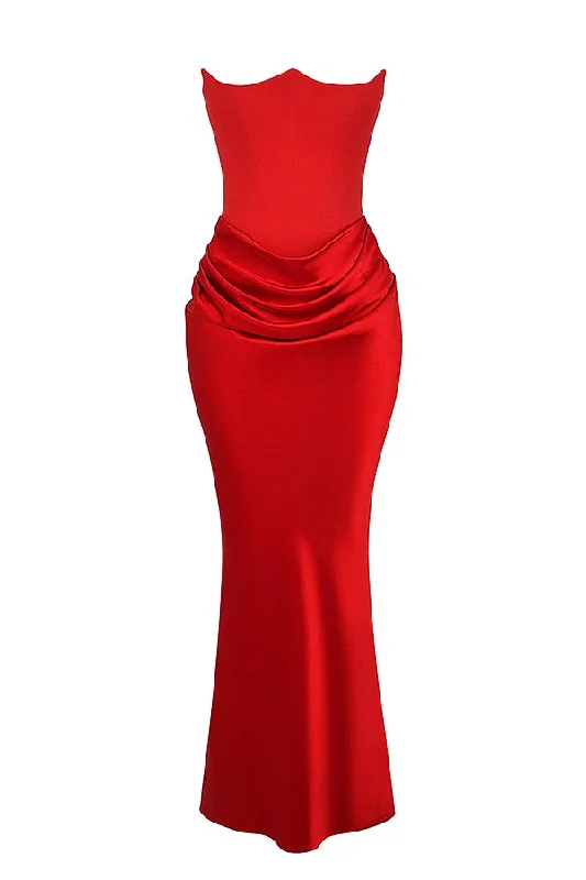 A&A Luxe Satin Draped Maxi Dress Fashionable Faux Wrap Maxi Dress