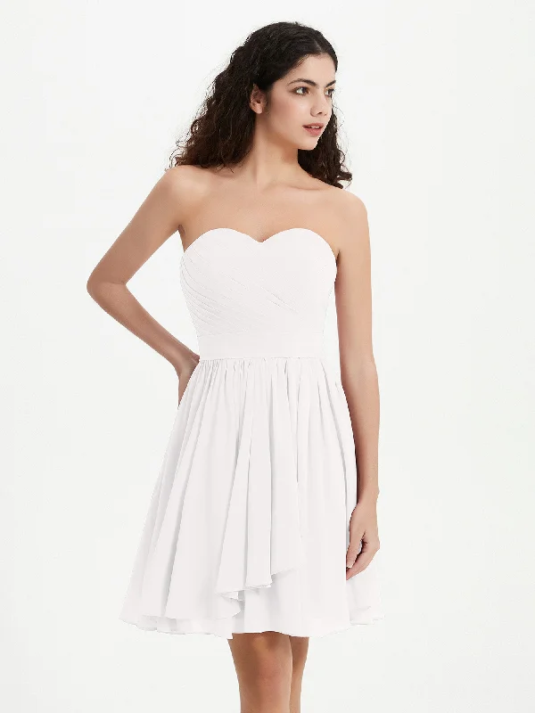 Strapless Sweetheart Neck Mini Dresses-Ivory Elegant Mini Dress with Pleats