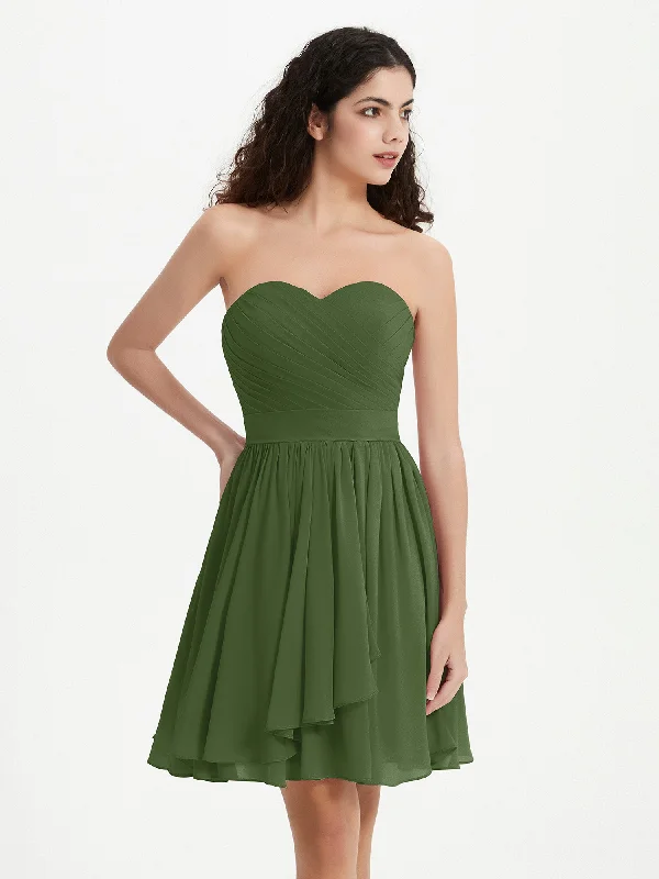 Strapless Sweetheart Neck Mini Dresses-Moss Fashionable Mini Dress with Frills