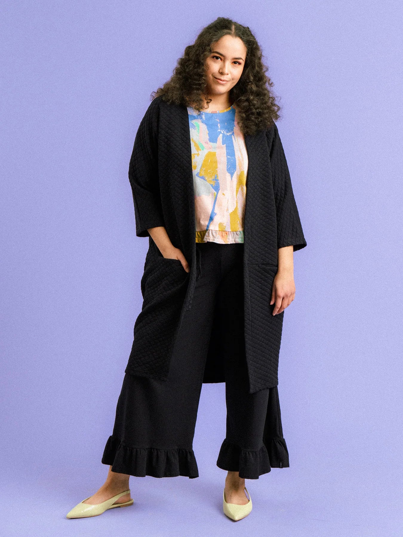 Bubble Oversize Jacket Black Wool Fabric Cashmere Fabric Tweed Fabric