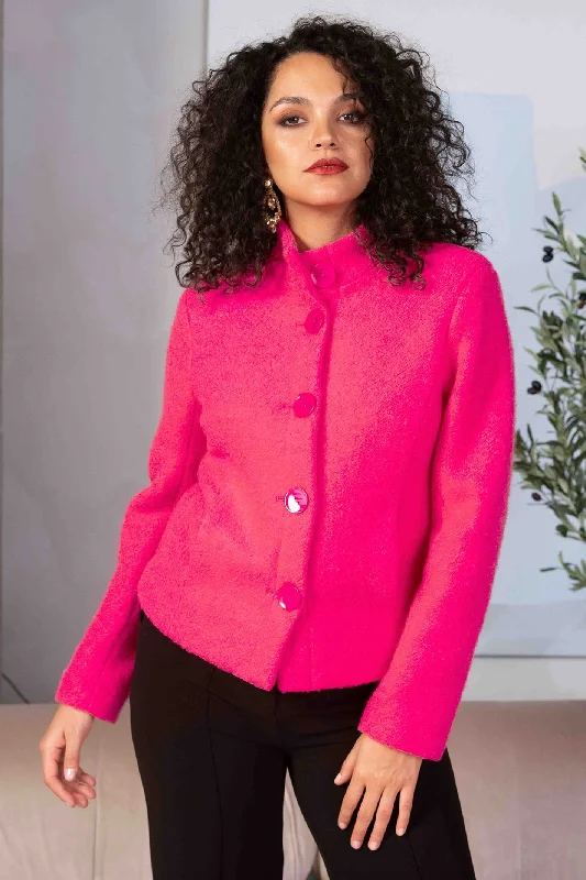 Alison Sheri A44135 Jacket Button Front Fuchsia Pink Boat Neck Shawl Collar Notched Collar Alison Sheri A44135 Jacket Button Front Fuchsia Pink Boat Neck Shawl Collar Notched Collar