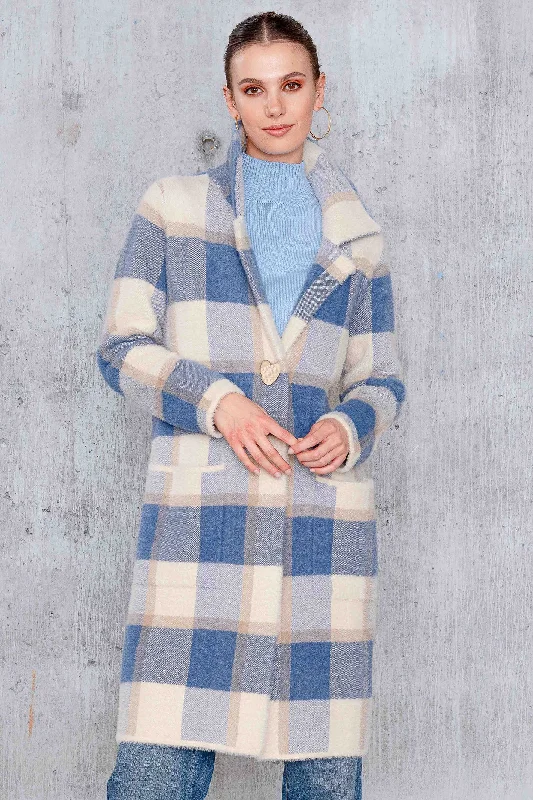 Alison Sheri A44362 Jacket Knit Check Blue Cotton Jacket Linen Jacket Terry Jacket