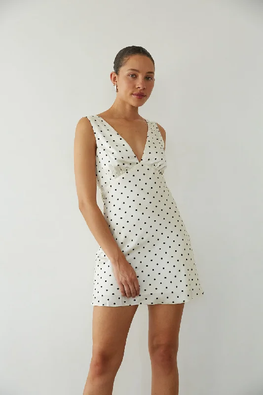Annie Polka Dot Satin Mini Dress Trendy Cut-Out Mini Dress