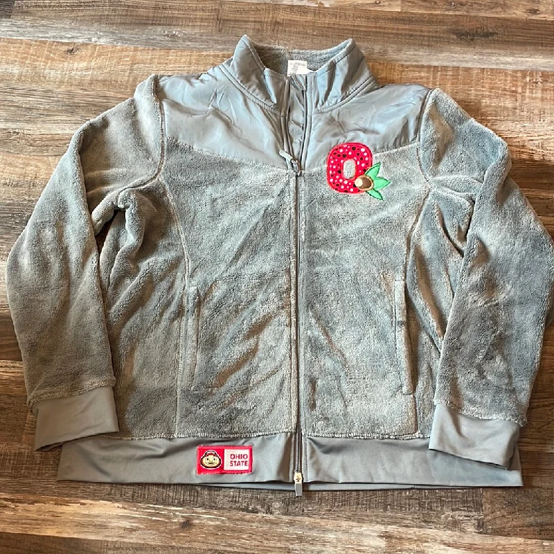Ohio Football Athletic Works Womens grey fleece jacket size 2XLarge Ribbed Jacket Pleated Jacket Ruffled Jacket Ohio Football Athletic Works Womens grey fleece jacket size 2XLarge Ribbed Jacket Pleated Jacket Ruffled Jacket