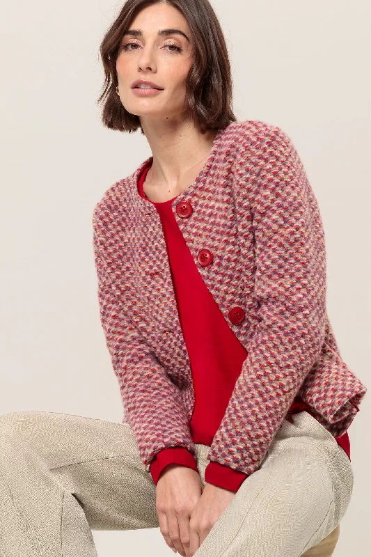 Bianca 44109 Red Mix Blazer Jacket Stand-Up Collar Roll-Neck Collar Turtle Neck
