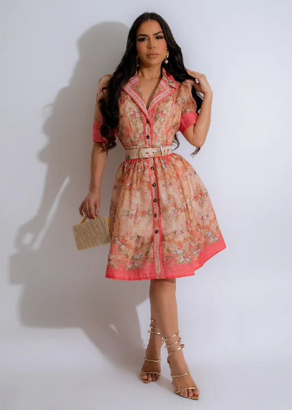 Bloom Whisper Mini Dress Pink Comfortable Off-Shoulder Mini Dress