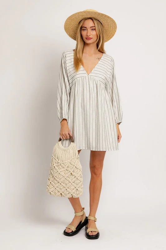 Bon Voyage Striped Cotton Long Sleeve Mini Dress Comfortable Polka Dot Mini Dress