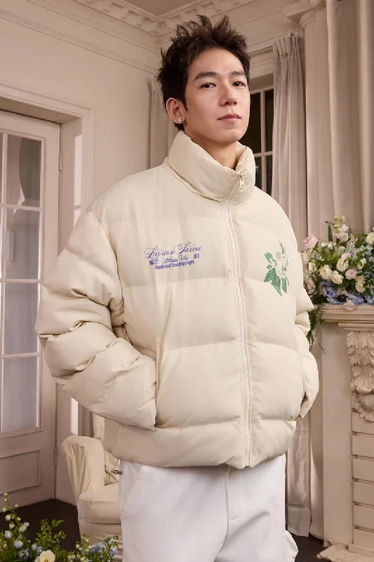 Botanical Print Graphene Puffer Jacket Fitted Jacket Loose Jacket Oversized Jacket