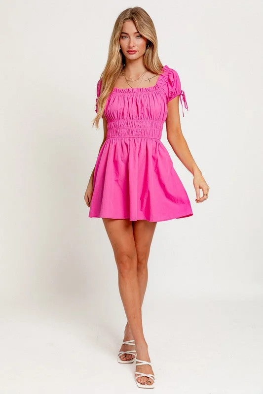 Bubbly As Your Drink Off Shoulder Ruffle Mini Dress Chic Pleated Mini Dress