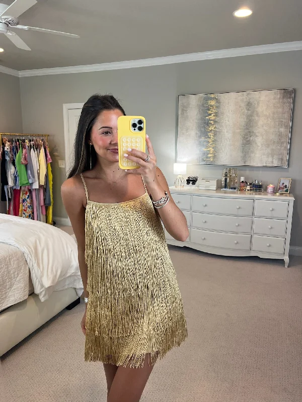 Buchanan Mini Dress - Gold Elegant Lace Mini Dress