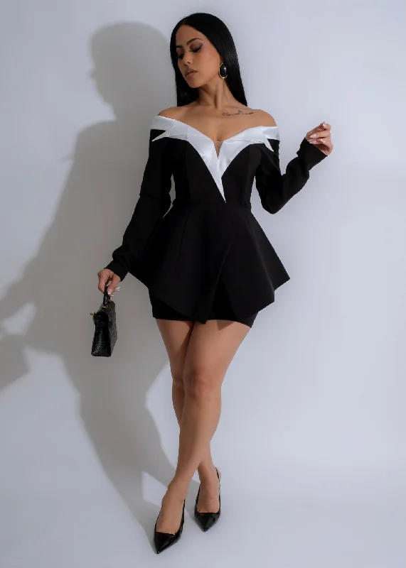 City Lights Mini Dress Black Elegant Mini Dress with Ruffles