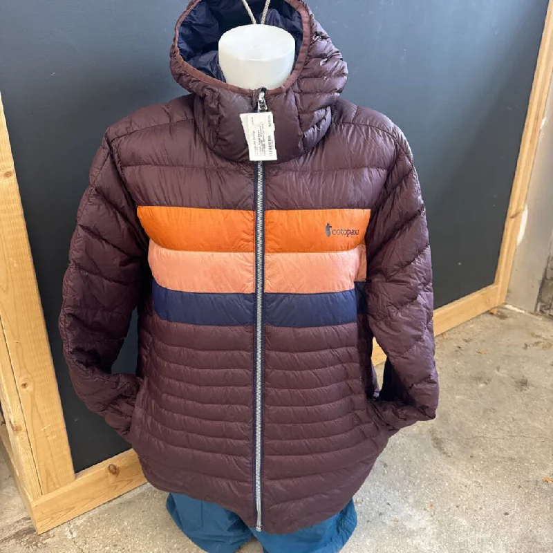 Cotopaxi- Fuego Down Hooded Jacket - Women's- MSRP $395 : burgundy/ navy / orange -women-XL Bomber Jacket Anorak Windbreaker Cotopaxi- Fuego Down Hooded Jacket - Women's- MSRP $395 : burgundy/ navy / orange -women-XL Bomber Jacket Anorak Windbreaker