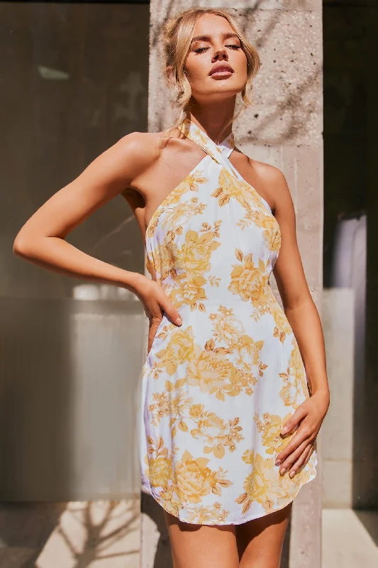 Days With You Mini Dress - Yellow Elegant Velvet Mini Dress