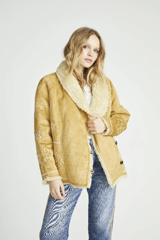 Tan Double Breasted Jacket Zippered Front Buttoned Front Snap Front