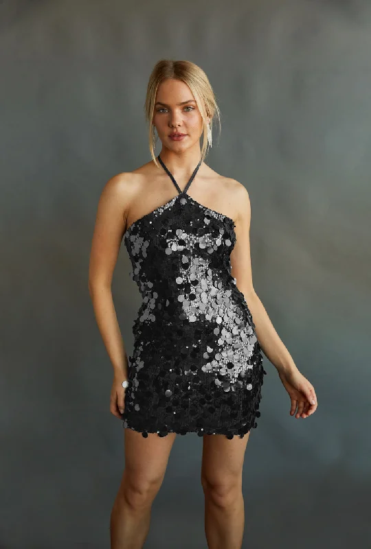 Elana Sequin Halter Bodycon Mini Dress Chic Sleeveless Mini Dress