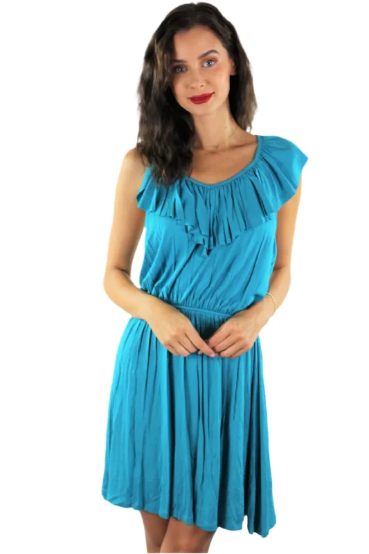 Women's Elastic Waist Mini Dress with Ruffle Lining Comfortable Shift Mini Dress