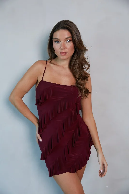 Elise Tiered Ruffle Bodycon Mini Dress Trendy A-Line Mini Dress