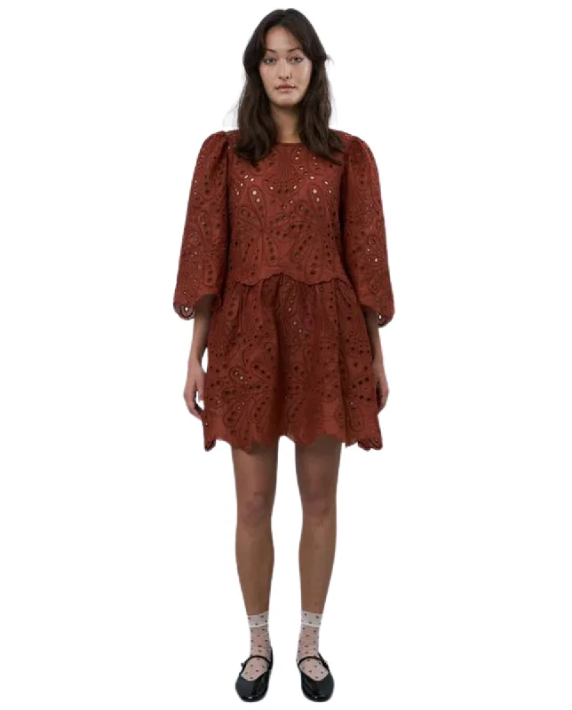 Embroidered Mini Dress Brown Modern Satin Mini Dress