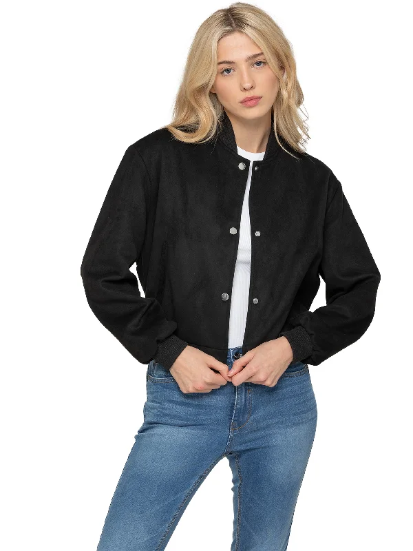 Enzo | Womens Suede Bomber Jacket Cotton Fabric Linen Fabric Terry Fabric