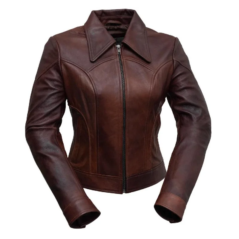 First Manufacturing Charlotte - Women's Lambskin Leather Jacket Front Pockets Side Pockets Patch Pockets First Manufacturing Charlotte - Women's Lambskin Leather Jacket Front Pockets Side Pockets Patch Pockets