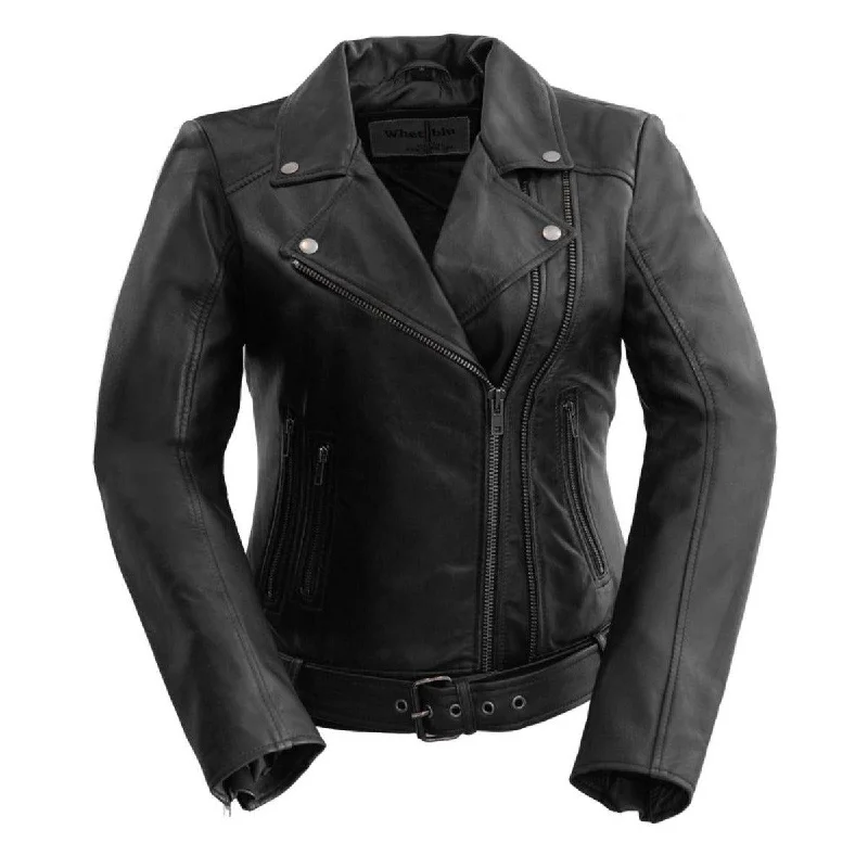 First Manufacturing Chloe - Women's Lambskin Leather Jacket, Black Belted Jacket Elasticated Jacket Padded Jacket First Manufacturing Chloe - Women's Lambskin Leather Jacket, Black Belted Jacket Elasticated Jacket Padded Jacket