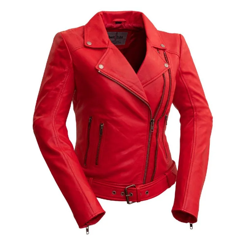 First Manufacturing Chloe - Women's Lambskin Leather Jacket, Fire Red Wool Jacket Cashmere Jacket Tweed Jacket First Manufacturing Chloe - Women's Lambskin Leather Jacket, Fire Red Wool Jacket Cashmere Jacket Tweed Jacket