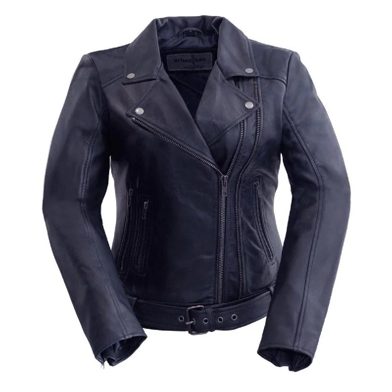 First Manufacturing Chloe - Women's Lambskin Leather Jacket, Violet Stand-Up Collar Roll-Neck Collar Turtle Neck First Manufacturing Chloe - Women's Lambskin Leather Jacket, Violet Stand-Up Collar Roll-Neck Collar Turtle Neck